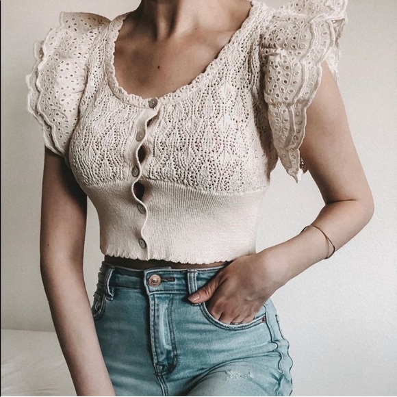 NWT Zara Pointelle Cropped Top - Picture 2 of 7